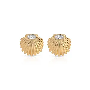 Ettika Santorini Shell Studs 18k Gold Plated Brass with Cubic Zirconia 0.8" Length Post Earrings