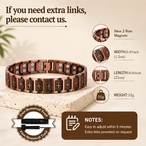 Pure Copper Bracelet for Men, Ultra Strength Magnetic Cross Bracelets for Men, Mens Copper Cross Bracelet, Jewelry Gift with Sizing Tool