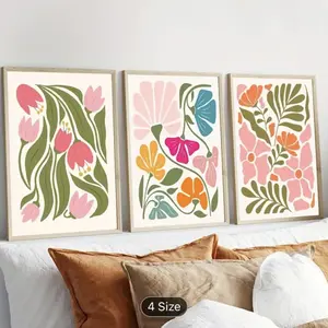 3 Pieces Vintage Floral Pattern Art Prints, Handmade Aesthetic Wall Mural, Nostalgic Country Home Art, Creative Handmade Gallery Decor, Soft Tone Painting, Wall Decor for Living Room, Bedroom and Studio, Framed or Unframed.