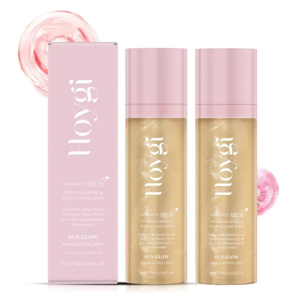 SPF 50 Radiant Glow Mist Sunscreen for Face, Hydrating Glowing Makeup Setting Spray with Hyaluronic Acid & Shimmer, Water-Resistant, Reef-Safe, Vegan, Sensitive Skin-Friendly, 2.54 fl oz (Ideal for Beach Lovers)