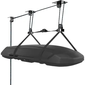 Hikeen Ceiling Hoist for Cargo Box, Heavy Duty Garage Storage Lift Pulley System Holds Up to 150 lbs Capacity, Fits 10-14 Foot Tall Garage Ceilings