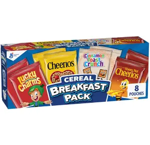 General Mills Breakfast Cereal Variety Pack, Lucky Charms, Cinnamon Toast Crunch, and Cheerios Varieties, Single Serve Snacks, 9.14 oz (8 Pouches)