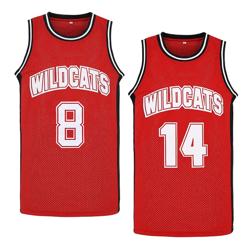 Men's Red Wildcats Basketball Jersey - High School Musical Troy Bolton #14/Danforth #8 Cosplay Fan Wear with Sewn Embroidery, Retro High-Quality Option, S-XXL, Do Not Dry Clean