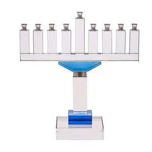Copa Judaica Traditional Crystal Menorah with Blue Accents
