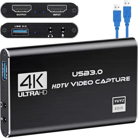 ACHAVE S41 4K UltraHD USB 3.0 Aluminum Alloy Video Capture Card with Built-in Audio Mic Support, HDMI Loop-Out, 1080P 60FPS, 2K 30FPS, Capture and Stream for PS5, Switch, Handhelds, Windows/MacOS/Linux via OBS - Gaming Console Accessory