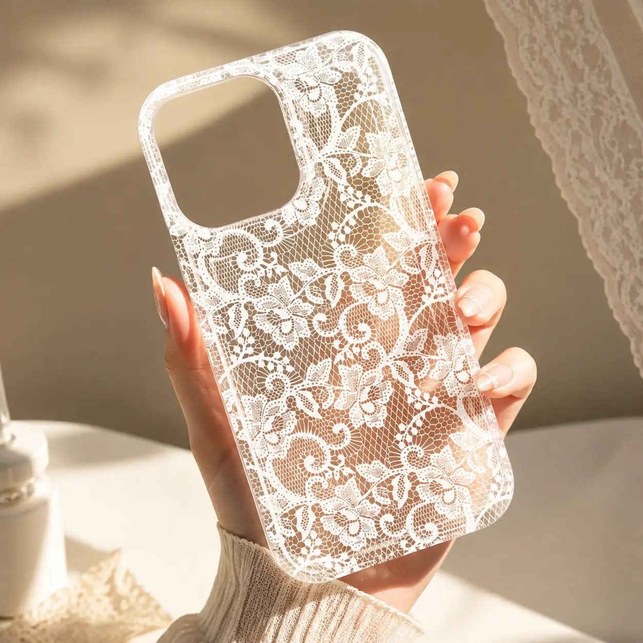 Fashionable Women's Smartphone Cover Romantic Lace Pattern Soft Transparent Air Cushion Smartphone Case iPhone 17 16 15 14 13 12 11 Pro Max Plus Air Engagement gift, a must-have phone case for the bride-to-be.