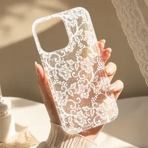 Fashionable Women's Smartphone Cover Romantic Lace Pattern Soft Transparent Air Cushion Smartphone Case for Girls Anti-Slip Design Fits iPhone 17 16 15 14 13 12 11 Pro Max Plus Air