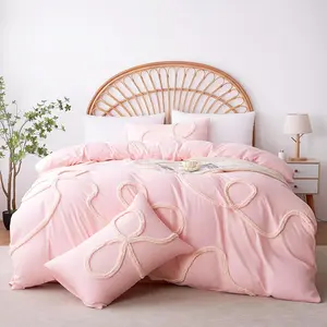 Duvet Cover  Size,3 Pieces  Bow Duvet Cover Set, Ultra Soft Chic Textured Breathable Comforter Cover for  Season,Boho Bedding Set with Zipper 2 Pillow Shams (, 90"x90")