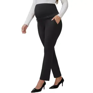 INSPIRE CHIC Women's Maternity Pants for Work Over the Belly High Waisted Office Pregnancy Trousers with Pockets X-Large Black