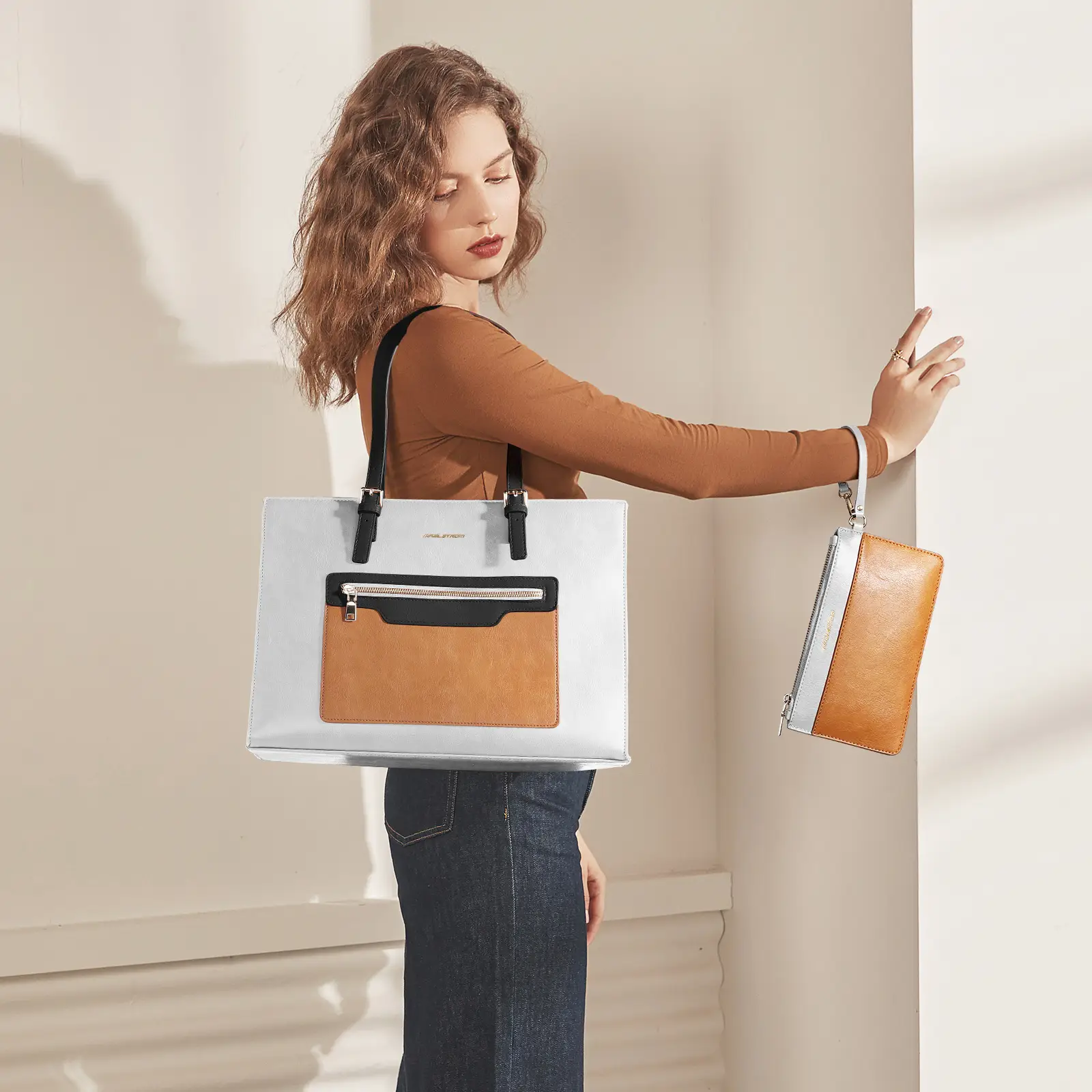 Maelstrom Leather Tote Bag, Laptop Bag for Women, Waterproof Briefcase with Clutch Bag, Work Handbags 15.6 Inch Computer ironic boat