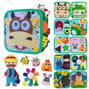 Montessori Busy Book for Toddlers 1-3, Educational Travel Toy & Gift, Farm Animals Theme, Sensory Activity Board, Busy Board for Preschool Learning