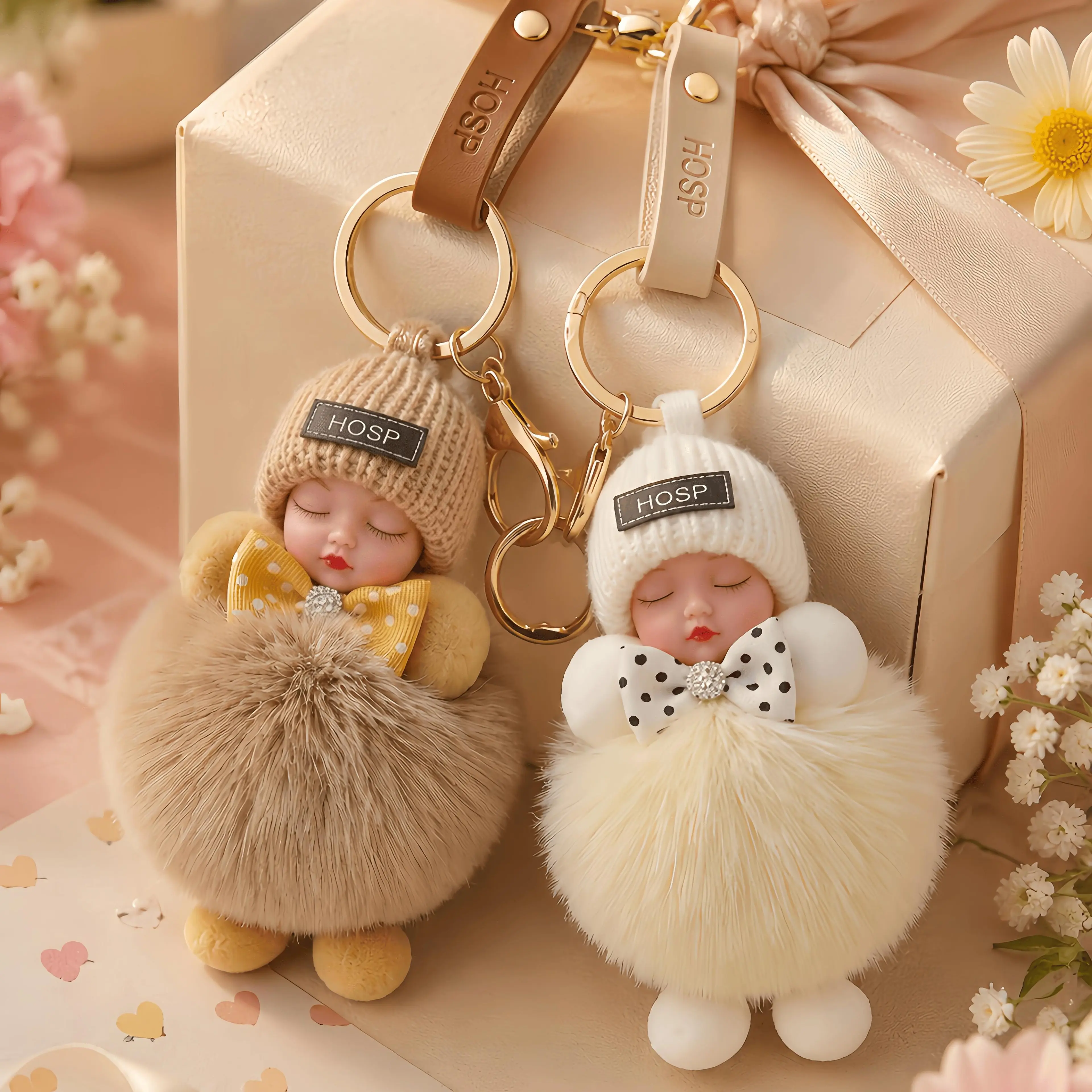 Women's 2-Pack Handmade Craft Fabric Plush Doll Keychains, Kawaii Fashion Accessories, Cherubic Phone Case Charms, Thoughtful Gifts, Collectibles, Kawaii Accessories, Cherubic Look, Doll Shape, Sleeping Face, Soft Plush, Cute, Cute Collectibles, Birthday,