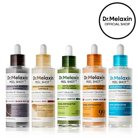[Dr.Melaxin Official] Peel Shot Exfoliating Ampoule Set, 5-Piece | White Rice, Black Rice, Kojic Acid Turmeric, TX & Cactus | Gentle Face Exfoliator for Pores, Dark Spots, Puffiness & Glow | Korean Skincare