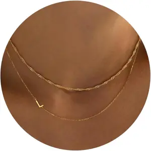 Layered Initial Necklaces for Women, Dainty Gold Letter Necklace Stack 14k Gold Plated Layered Initial Choker Necklace for Women Trendy Simple Gold Necklace Set Fashion Womens Jewelry Set