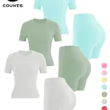 Two-piece Set Women's Solid Color Tee & High Waist Skinny Shorts Tracksuit Set, Sporty Casual Breathable Set for Yoga Gym Workout Running, Ladies Summer Sportswear, Activewear, Sports Clothing Set #GLOBAL PICKS