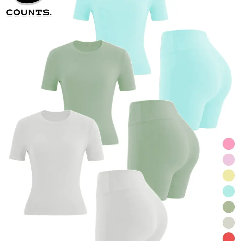 Two-piece Set Women's Solid Color Tee & High Waist Skinny Shorts Tracksuit Set, Sporty Casual Breathable Set for Yoga Gym Workout Running, Ladies Summer Sportswear, Activewear, Sports Clothing Set #GLOBAL PICKS