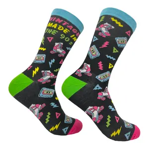 Women's Vintage Made In The 90s Socks Funny Cool Old School Novelty Footwear Funny Graphic Socks Comfortable Fitted Spandex Cotton