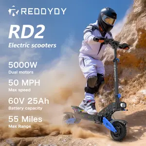 2026 REDDYDY RD2 Off-Road Electric Scooter for Adults 5000W Dual Motor Up to 50 MPH 60V 25Ah 55 Miles Range 10.5" Pneumatic Tires Foldable Commuter E-Scooter