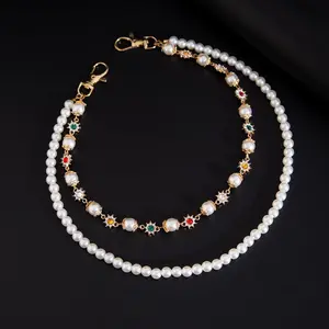 men's accessories Punk Style Wallet Chains & Layered Pants Chains | Unisex Fashion Accessory | Rhinestone Flower & Pearl Necklace Keychain