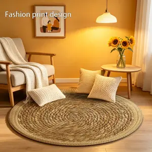 1 piece of 2D woven rope circular pattern floor mat, Decorative rug, suitable for bedroom bedside, living room, balcony, hotel, entrance, kitchen, bathroom and other places decoration, available in all seasons