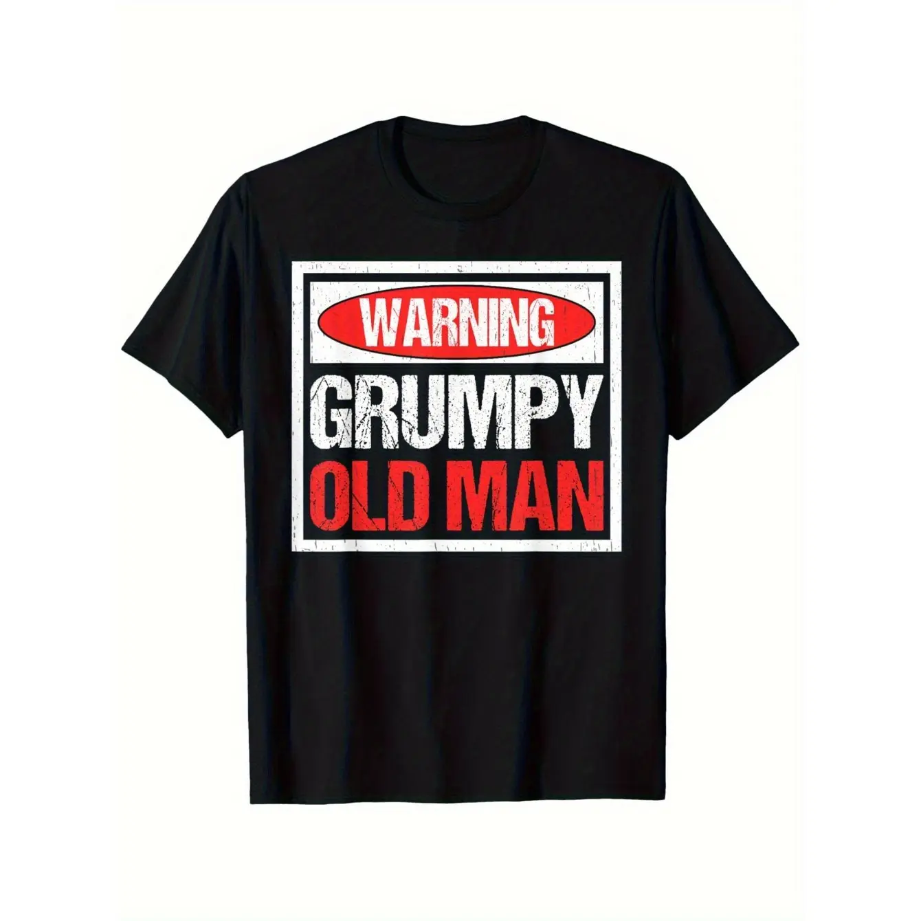 Men's Vintage Patriotic Graphic T-Shirt - Grumpy Old for Man Funny Warning Label Design - Tee - Black Shirt with Red/White Text - Independence Day, Veterans Day Gifts - Crew Neck Casual Casual Attire - Perfect Grumpy Senior Citizen Present