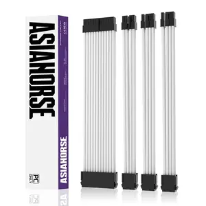 18AWG PSU Cable Extension Sleeved Custom Mod GPU PC Audio Video Power Supply Soft Braided Cables with Two Color Comb Kit 24P/8P to 6+2P/ 8P to 4+4P 30CM