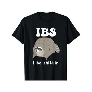 Funny Raccoon "IBS I Be Shittin'" Graphic Tee for Men - Soft Blend, Casual & Comfortable with Stitched Neckline, Sizes S-3XL, Perfect for Summer, Raccoon Shirt y2k  outfits  men time  tee  shirt  backwards demon  double  Retro Black