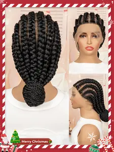 Elegant Cornrow Braid Wig for Women - Natural Synthetic Transparent Full Lace Box Braid Wig Made with Low Temperature Fibers Pre Braided Wig
