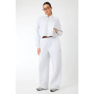 Kaiia Label Logo Wide Leg Joggers Light Grey Marl