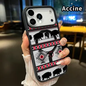 Magnetic Phone Case for iphone 17 Pro Max 16 Plus 15 14 13 12 11 XR Air E Buffalo Tribal Tapestry Acrylic Transparent All Coverage support wireless charging Cell Phone Cover Gift for Boy