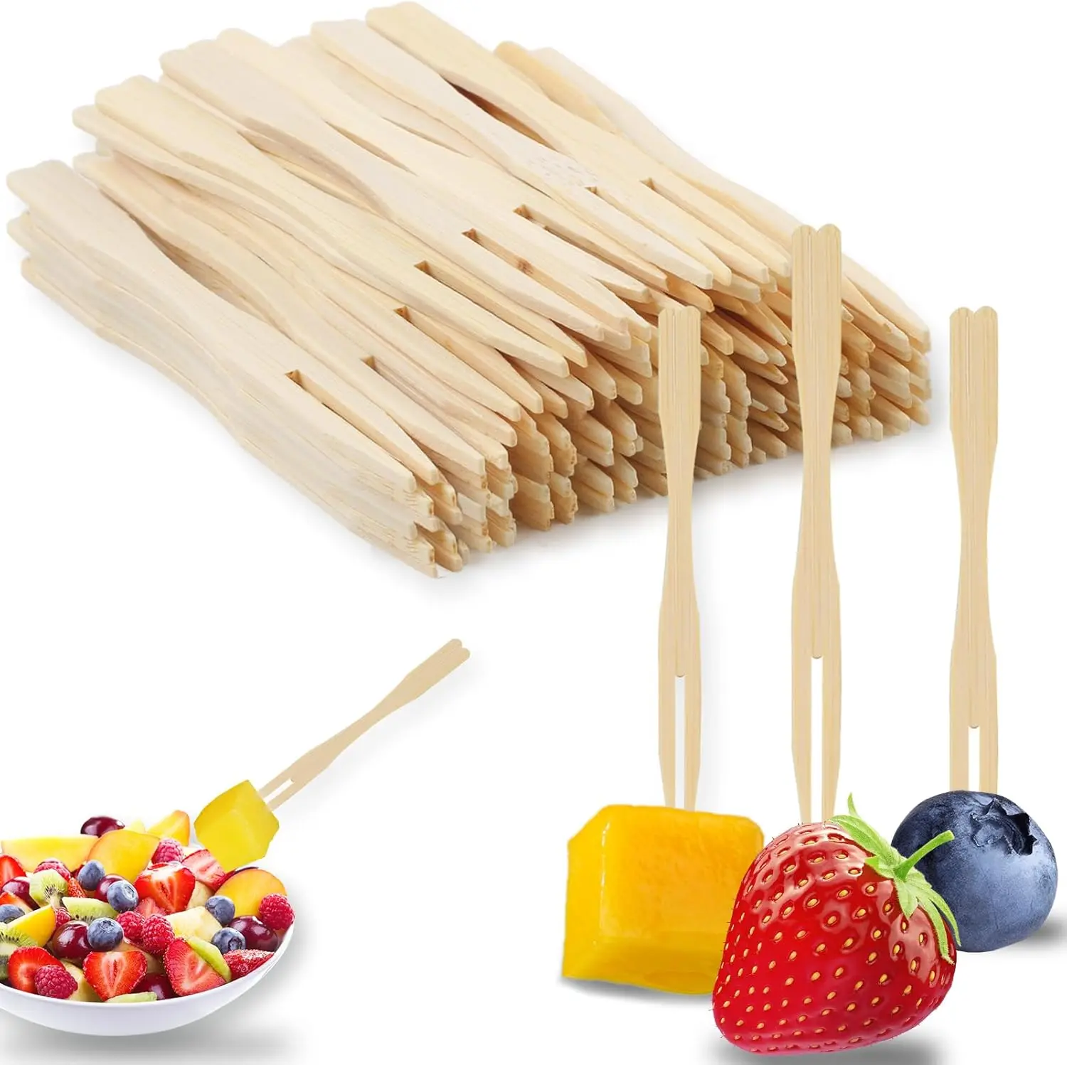 400PCS Pack 3.5" Eco-Friendly Degradable Polished Natural Bamboo Disposable Forks - Tableware Utensils for Wedding, Christmas Home Festive Parties