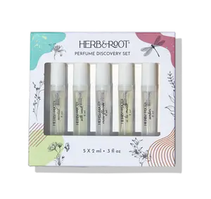 HERB & ROOT Perfume Discovery Set - 5 Travel-Ready 2ml Sprays Including Amber, Moonflower, A La Mode, Santal, Silk Road - Perfect for Gifting