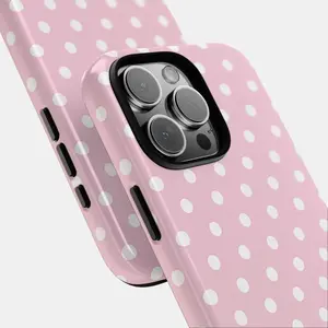 Pink Phone Case with White Polka Dot Pattern — Compatible with Samsung S26/S25/S24/S23/S22/S21, iPhone 17/16/15/14/13/12/11 phone cases. Drop-Resistant, Non-Slip, and Fade-Resistant.The Perfect Gift for Cute and Retro Style Lovers.