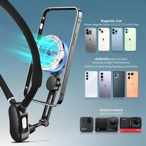 Magnetic Neck Phone Holder, Chest Mount 4 in 1 POV Shots Cell Phone and Action Camera Stand, Strap Clip Mount, for iPhone 16 15 14 13 12 Android GoPro DJI Insta360 Content Creators Video Recording