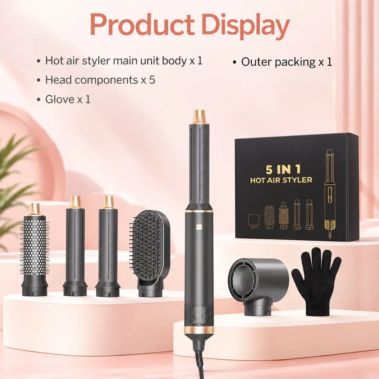 Dryhsip 5-in-1 Portable Thermal Brush Blowout Hair Styler Tool, Electric Heated Curler & Straightener Set with Detachable Oval & Round Brushes, 360° Swivel Cord, Adjustable Temperature Volumizer Dryer Brush for Smooth Hair