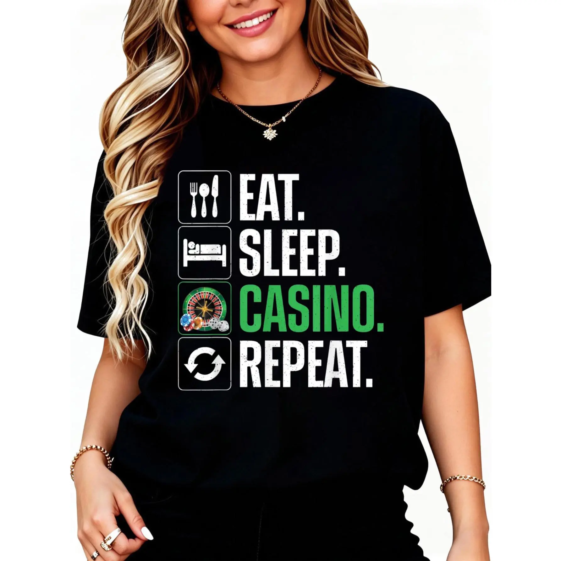 100% Cotton Funny Casino Design for Men Women Gambling Casino Gambler T-Shirt