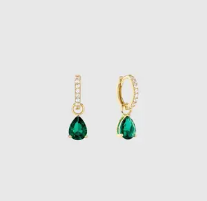 Emerald Pear Drop Huggies