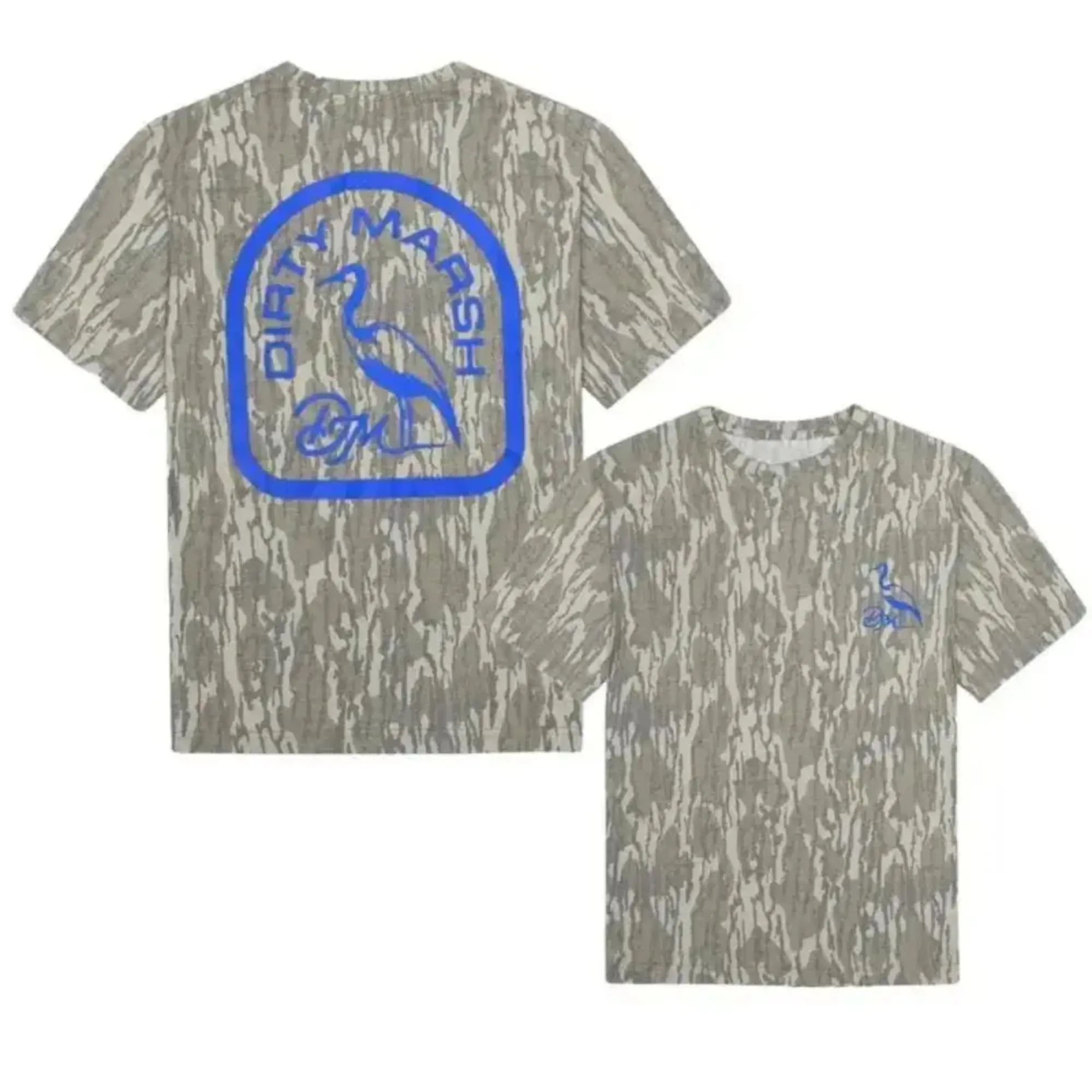 Dirty Marsh Blue Camo Tee, Classic Mossy Oak Bottomland Camo T-Shirt, Hiking Camping Outdoor Shirt, Streetwear, College Uniform