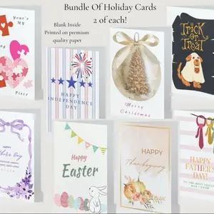 Holiday Card Bundle - 2 of Each Premium Quality Paper Assorted Designs for Christmas Easter Thanksgiving and More