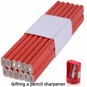 Woodworking Pencil Set 12/24pcs, Drawing Pencils Set, Premium Octagonal Marking & Drawing Tools, Hard Lead, 175mm Wood Finish, Includes Sharpener