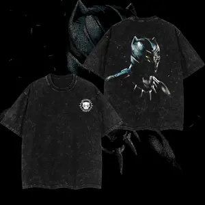 Superstyle Wakanda Warrior "Black Panther" King T’Challa Wakanda Forever - MCU Comics Edition Double Printed Oversize Lightweight Acid Washed Tee TV Series Graphic Design Top Cotton Streetwear Superheroes T-Shirt Clothes Menswear Womenswear