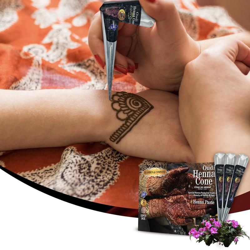 Oudi Henna Cone 100% Natural Temporary Tattoo Cream Cone 1 Cone 31g Body Paint Freckles Reddish Brown for Men Women Forearm Tribal Wolf 7-15 Day Tatuajes Temporales Waterproof Angel Flower Tattoos