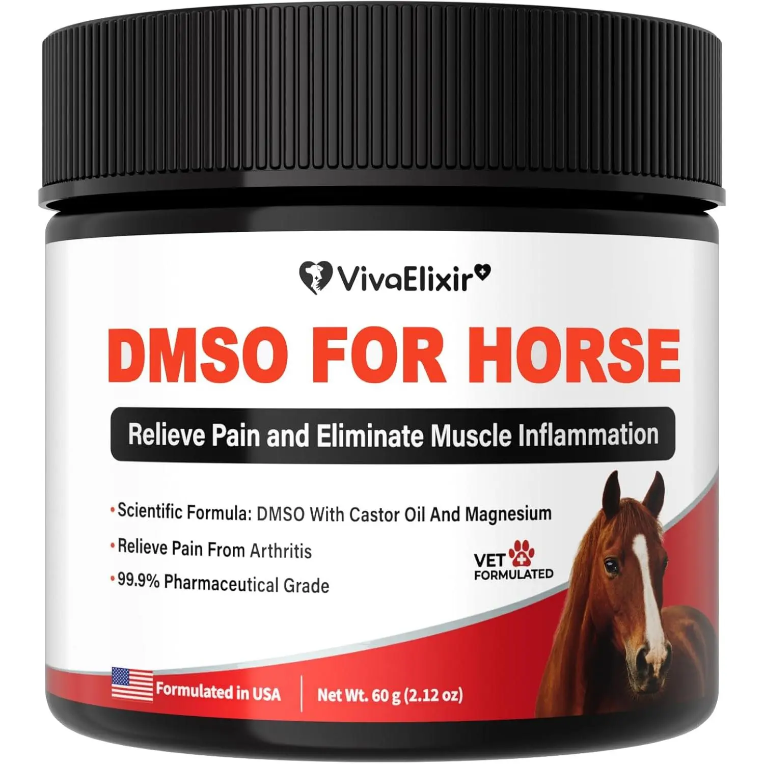 Veterinary Liniment Gel for Horses, Medical-Grade DMSO with Magnesium & Castor Oil for Soothing Joint & Muscle Pain Relief Therapy, Equine Wellness Treatment - 60g