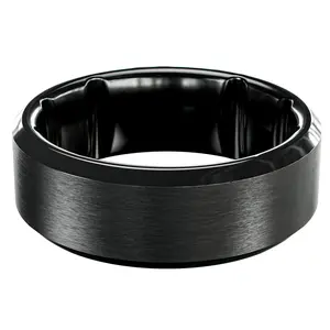 Groove Tungsten Ring – Men’s Durable Wedding Band, Scratch-Resistant Comfort Fit, Includes Zeus Silicone Ring – Black