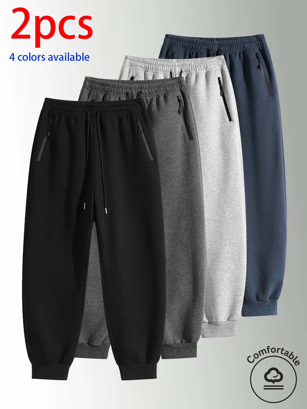 2-pack men’s long pants, men’s casual long pants, men’s jogger pants.Solid-color loose jogger sweatpants with side zipper pockets to prevent items from slipping out; elastic waistband with adjustable drawstring, and a windproof hem; suitable for everyday