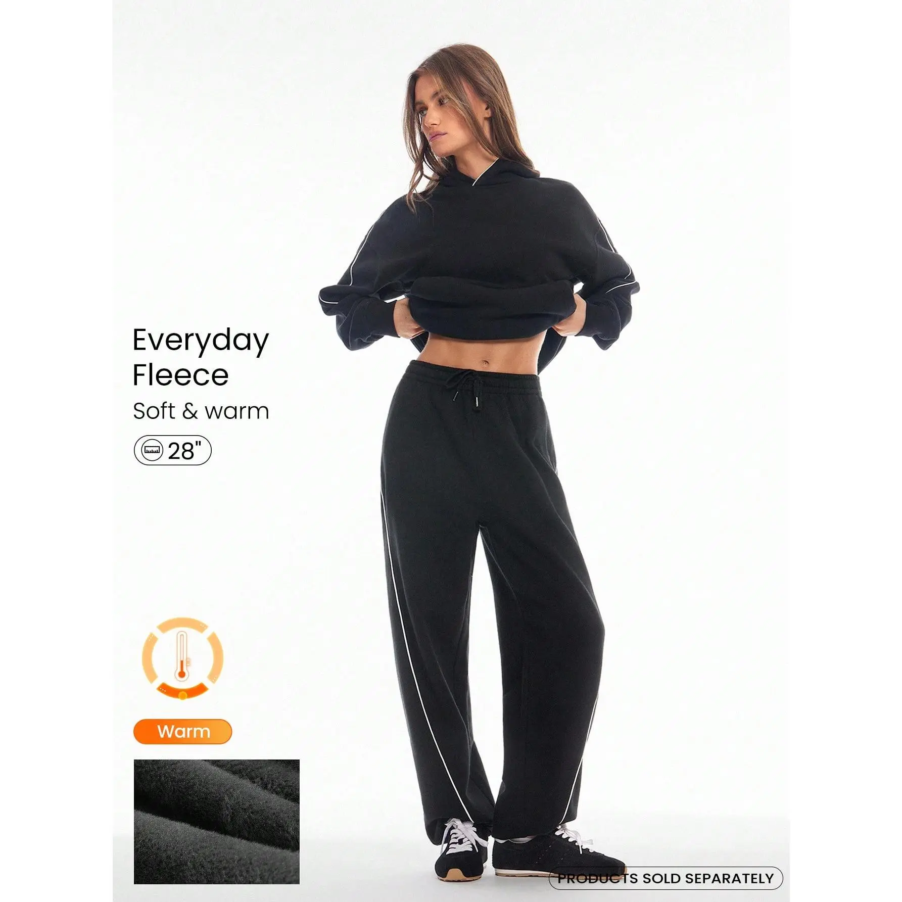 GLOWMODE Everyday Fleece Cozy Warm Contrast Panel Adjustable Drawstring Waist Side Pockets Pants Daily Casual Autumn Winter