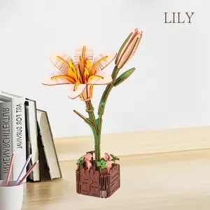 Eternal Lily Flower Block Plant Arrangement, Handmade DIY Creative Model Building Toy, Trendy Gift for Couples, Artistic Decoration, Everlasting Lily, Decorative, Unique Flower Design, Ornaments