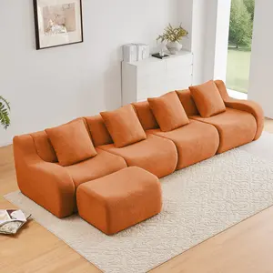 Eyisean 148" Corduroy U Shape/L Shape Boneless Cloud Couch with Ottoman, Oversized Modular Sectional Sofa with 32D High Density Sponge, No Assembly Required, Full Compression Upholstery Couches for Living Room, Apartment