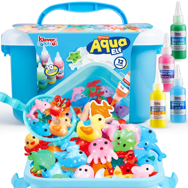 Aqua Elf Water Gel Kit, Magic Fairy Water Toy Kit with 10 Magic Gels, 12 Sea Creature Molds for Presents, Birthday Gifts, Party Favors, Arts & Crafts DIY STEM Kits for Kids Kids Outdoor Play easter gifts for kids
