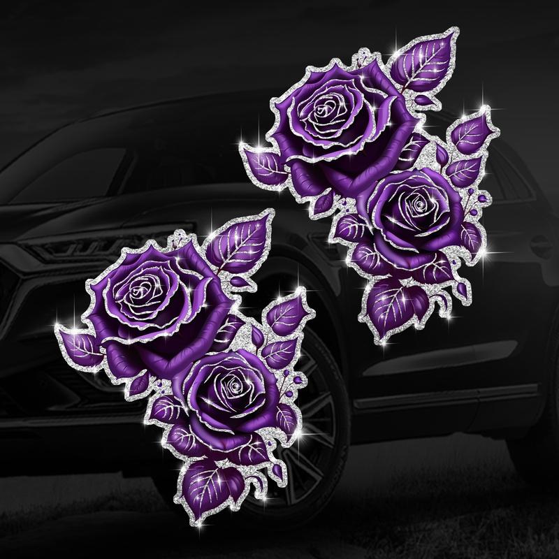 Shimmering Rose Car Sticker, Car Decorative Sticker, Plant Floral Pattern, Diamond Material, Self-Adhesive No Residue, Easy Installation, Best Gift